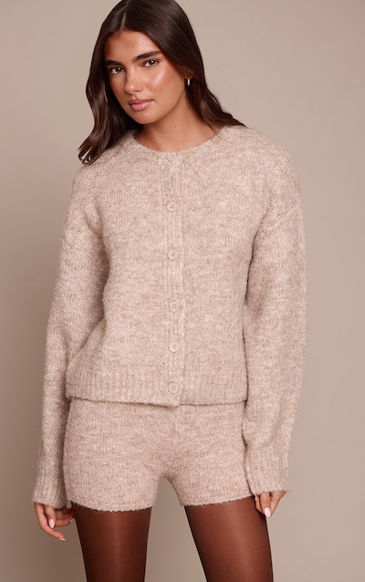 Cardigan oversize brossé avoine à col rond