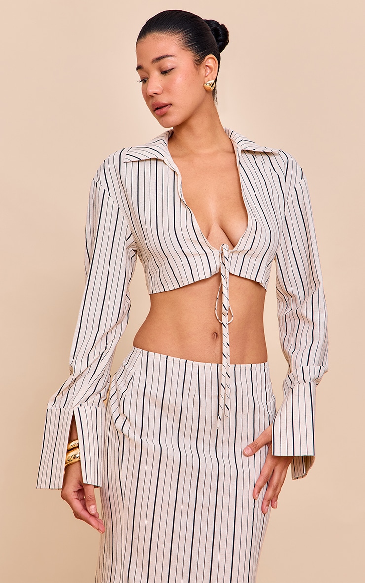 Sand Striped Linen-Blend Column Maxi Skirt image 4