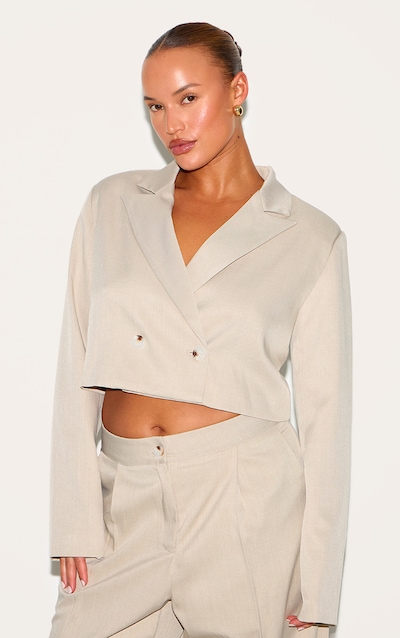 Plus Blazer de tailleur court gris clair à épaules carrées