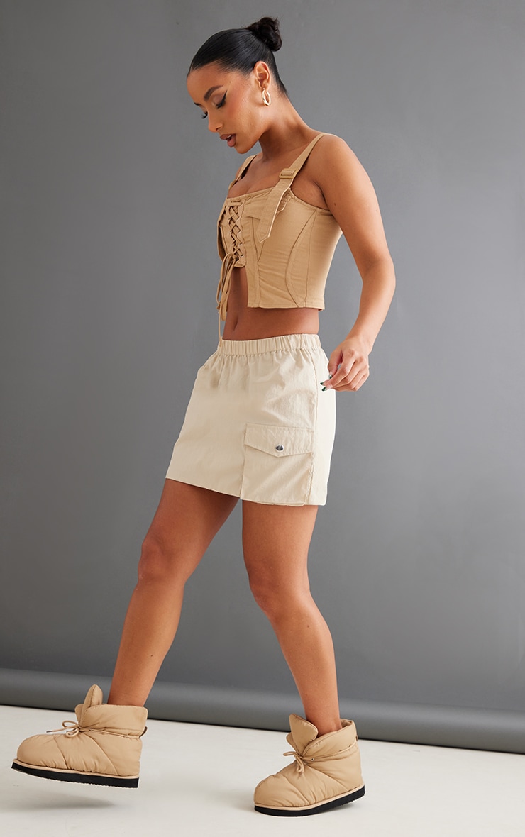 Cream Parachute Pocket Cargo Mini Skirt image 4