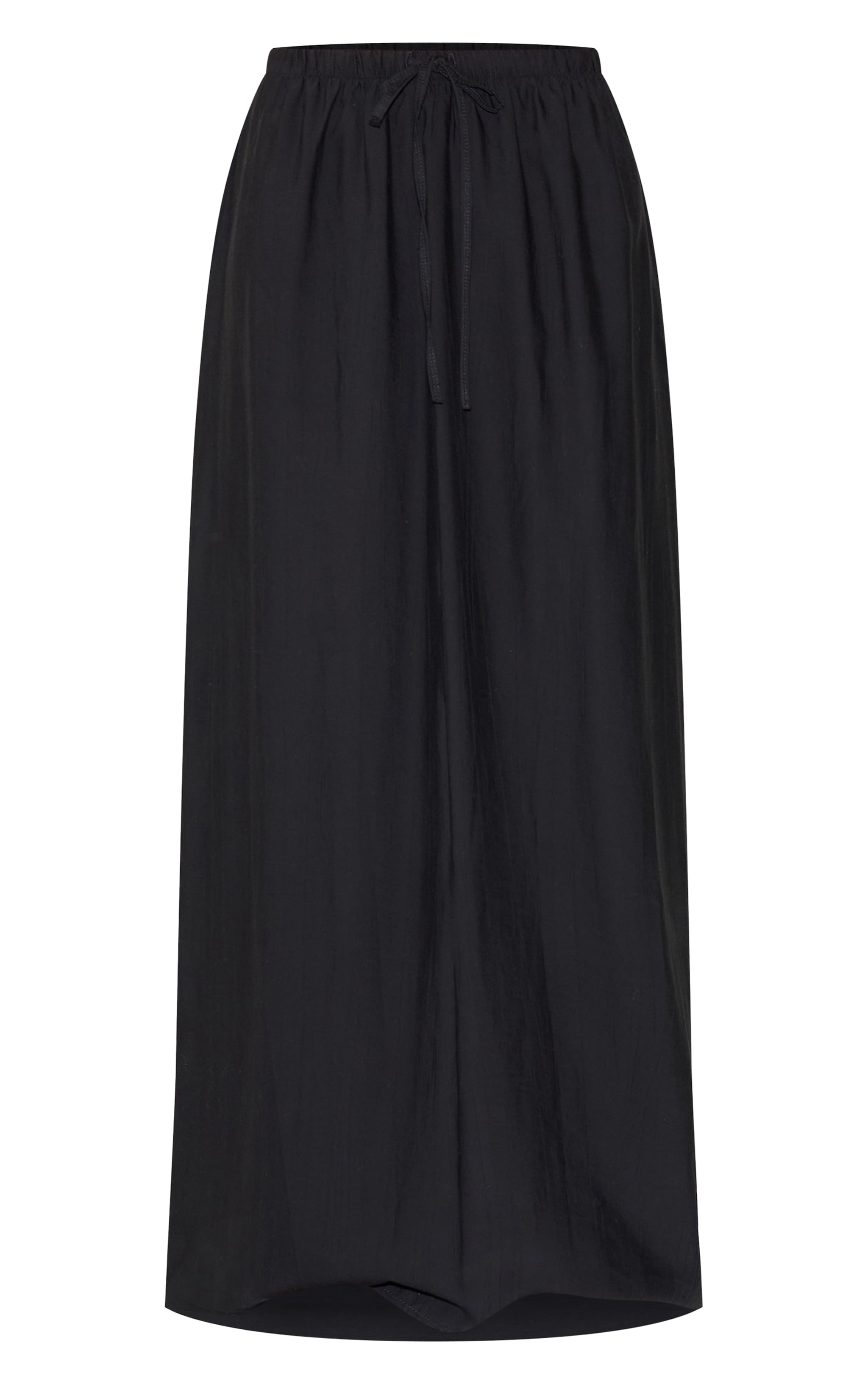 Black Textured Draw String Maxi Skirt image 5