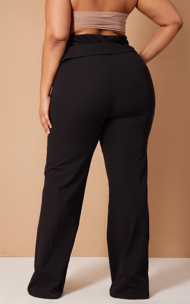 Plus Black Fold Over Waistband Flare Pants image 3