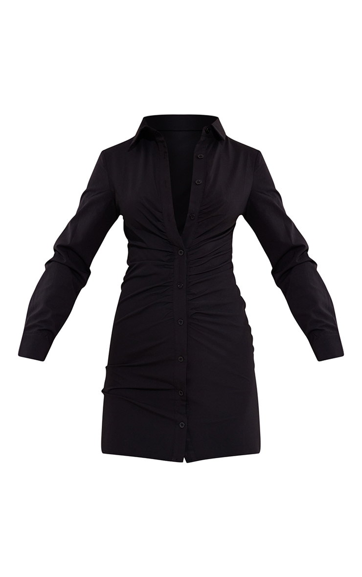 Black Asymmetric Button Down Ruched Shirt Dress PrettyLittleThing