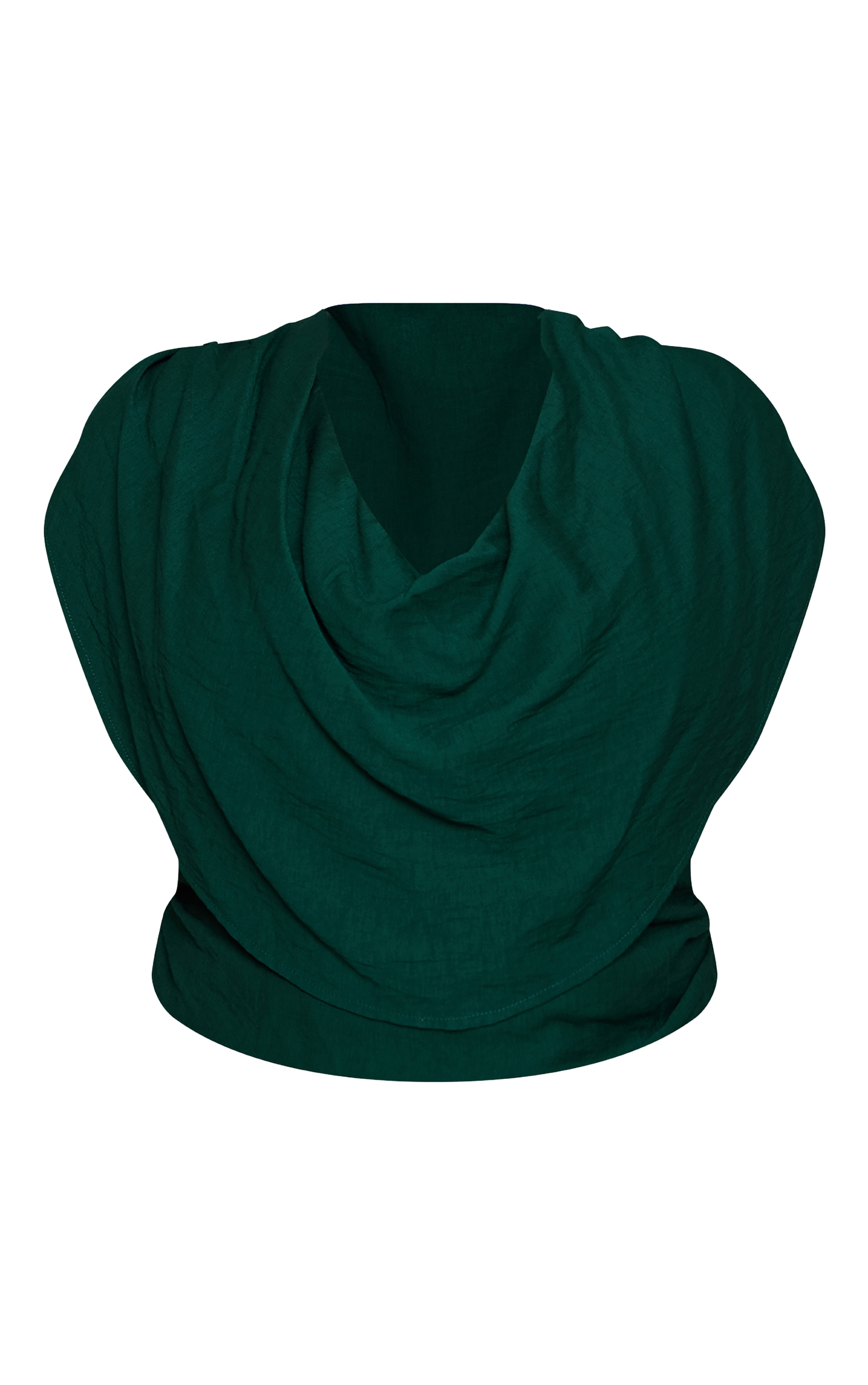 Plus Emerald Green Woven Ruched Shoulder Cowl Neck Top  image 5