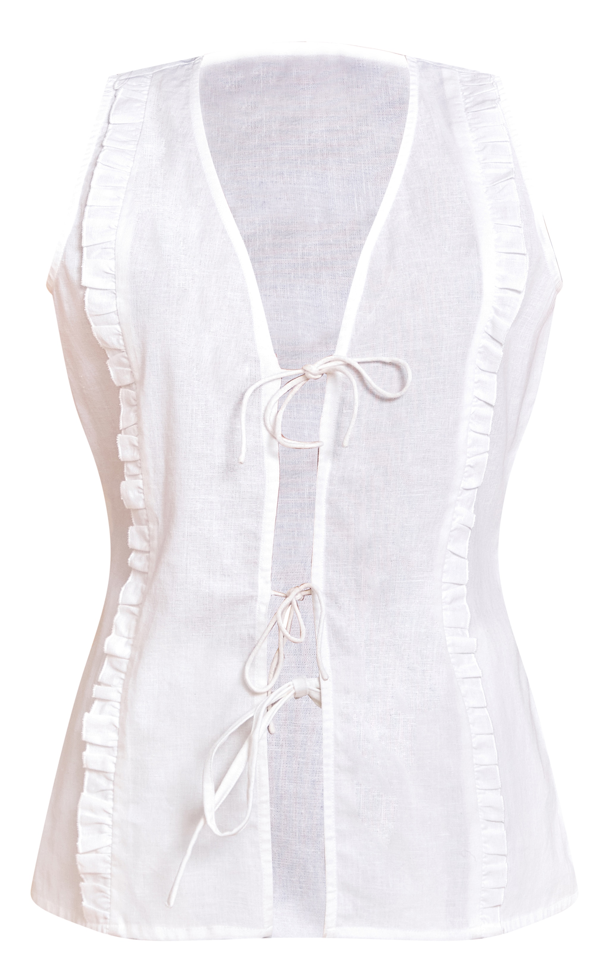 White Tie Front Linen Look Sleeveless Top image 5