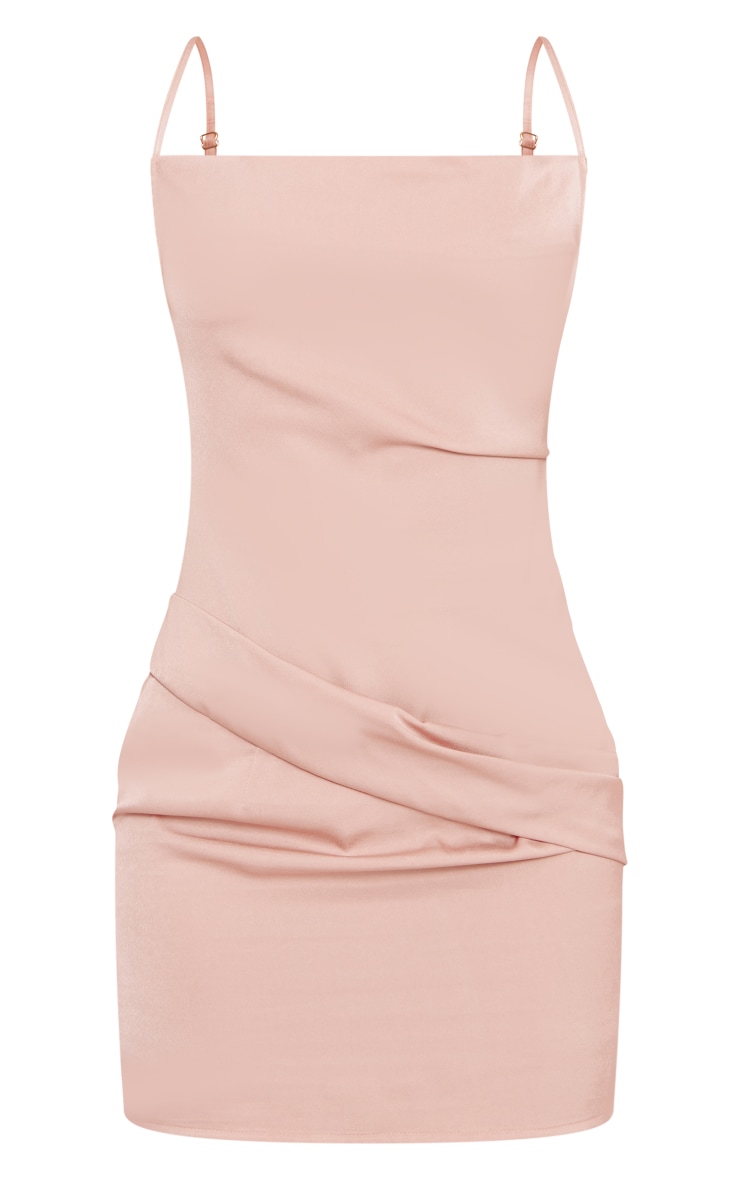 Blush Satin Cowl Hip Cut Out Bodycon Dress image 1