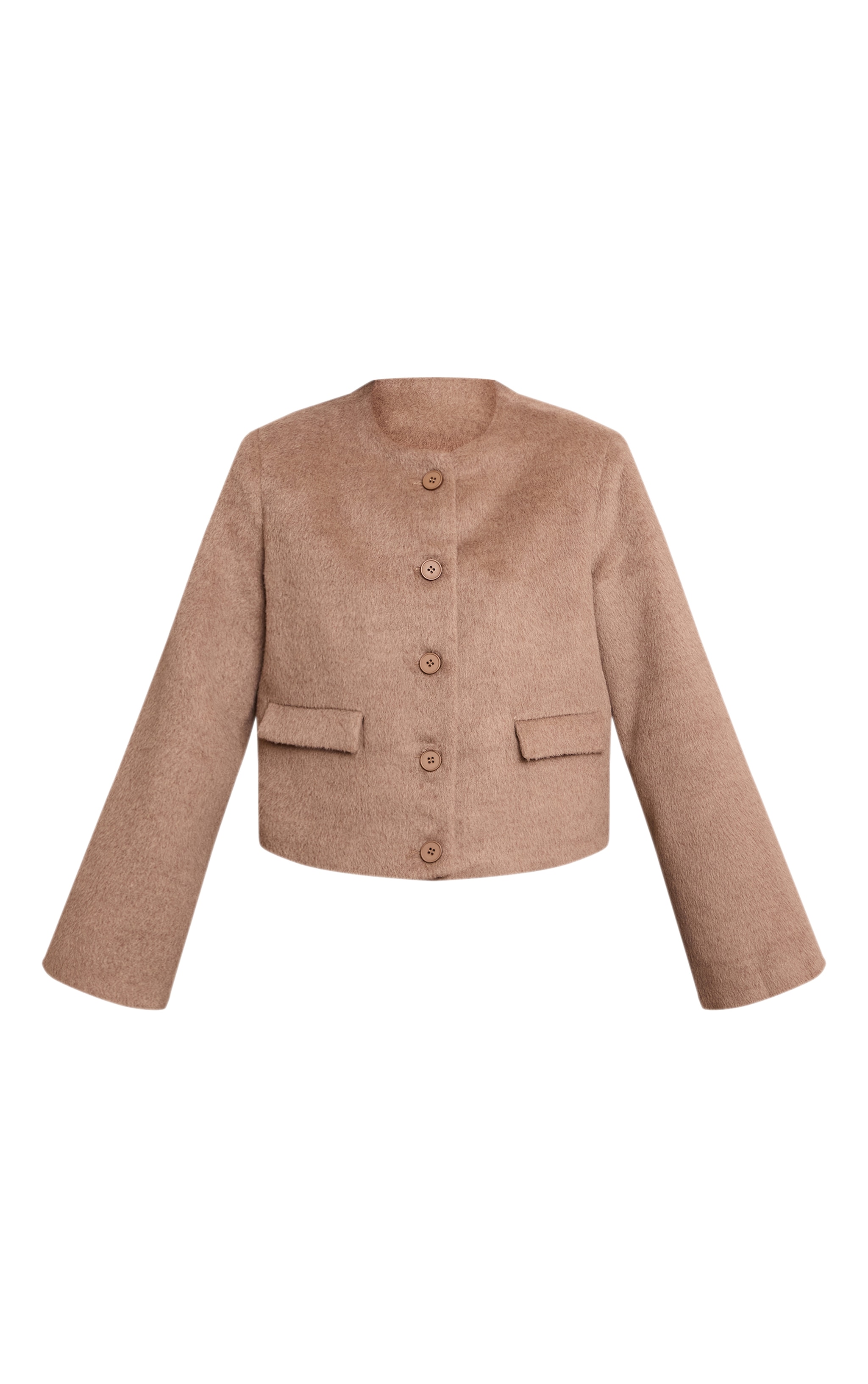 Taupe Brushed Wool Single Breasted Jacket image 5