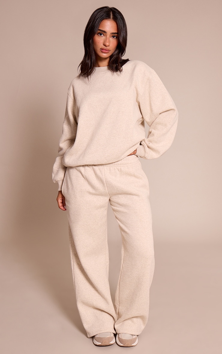 Sweatshirt oversize ras-du-cou en maille tricot molletonnée de coton couleur avoine Petite image 3