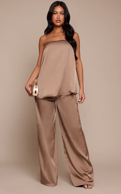 Light Brown Satin Wide Leg Pants
