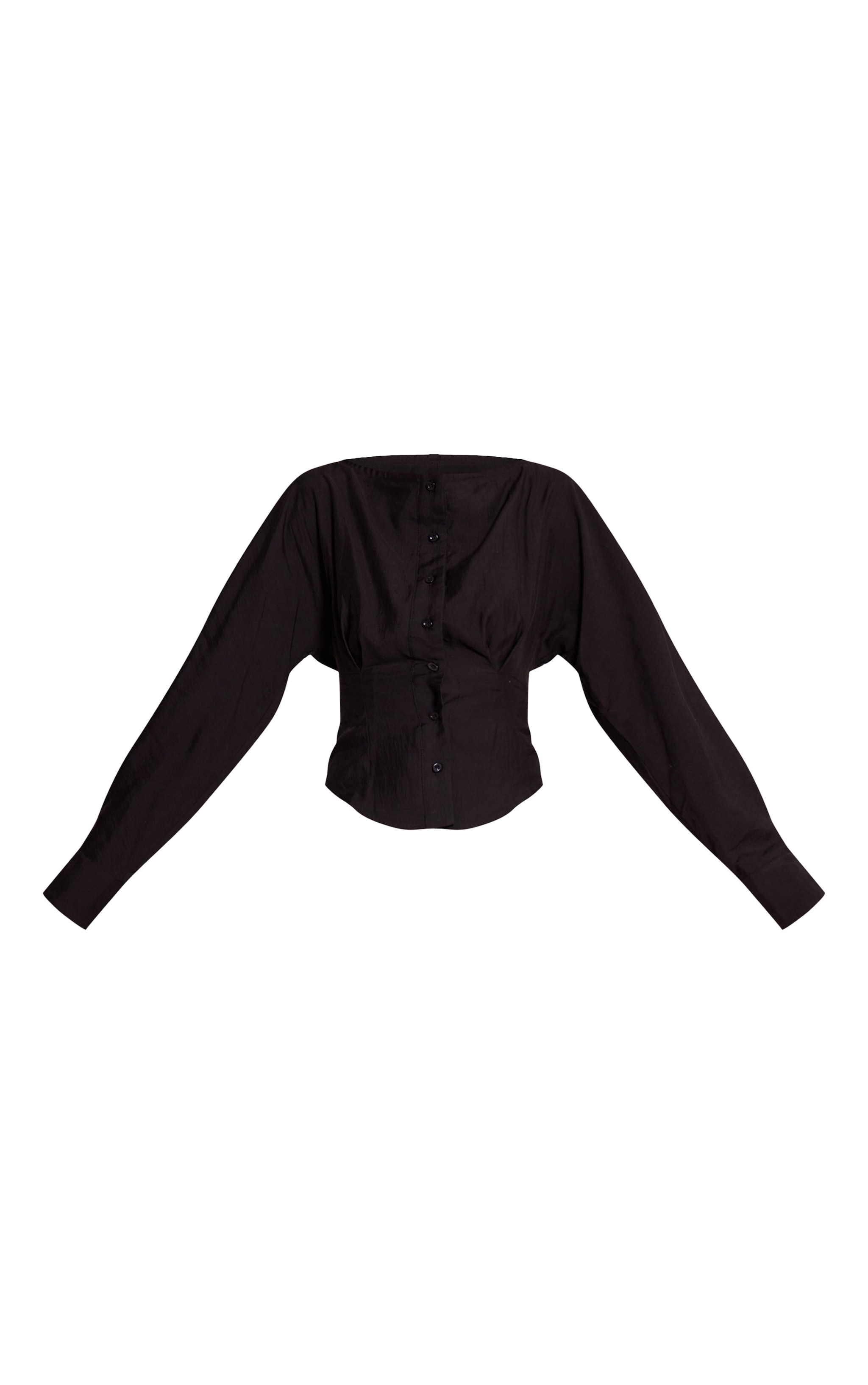 Black Collarless Detail Long Sleeve Shirt image 5