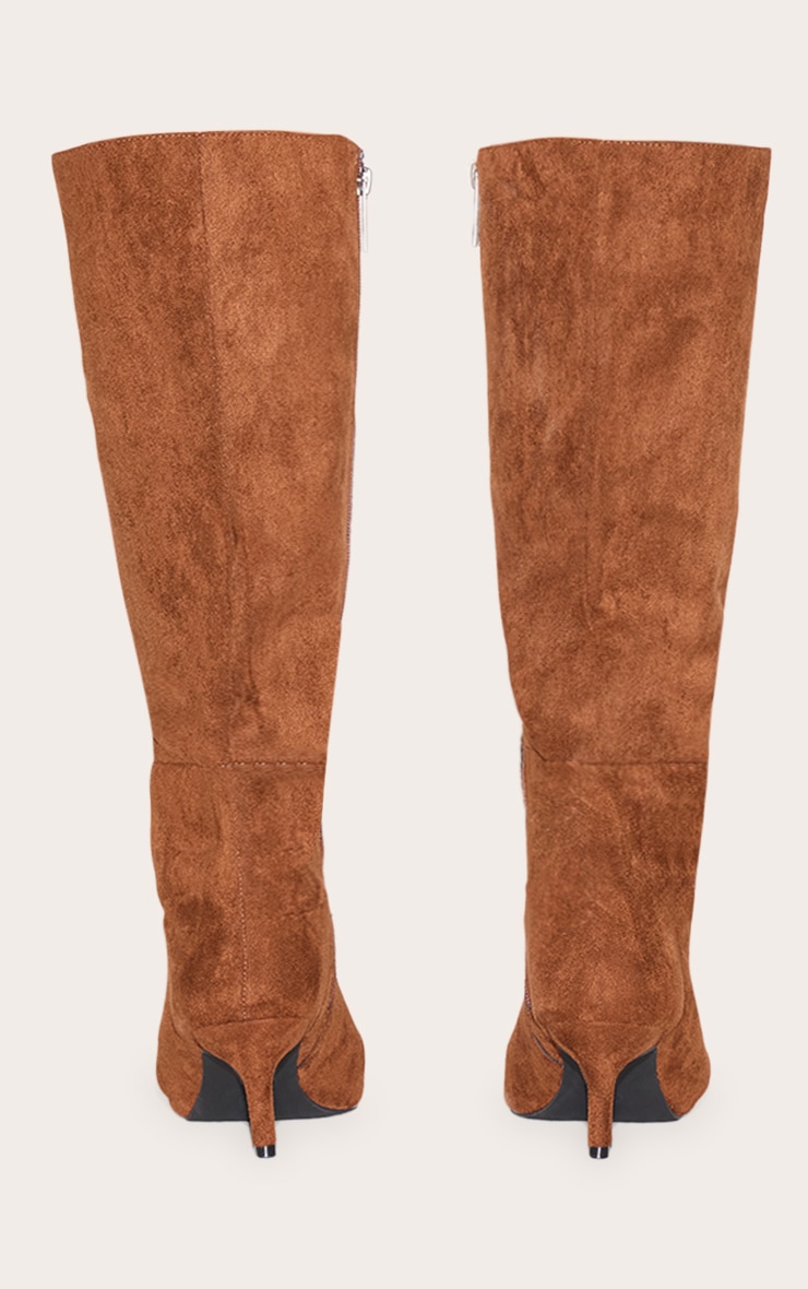 Chocolate Faux Suede Point Toe Mid Heeled Knee High Boots image 3