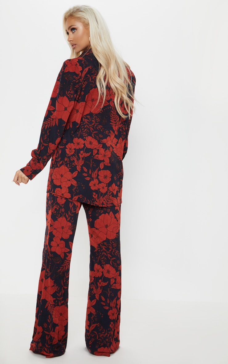 Red Floral Print Oversized Shirt image 2