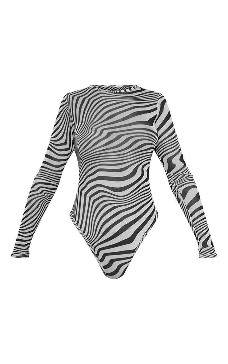 Black Swirl Print Mesh Long Sleeve Bodysuit image 5