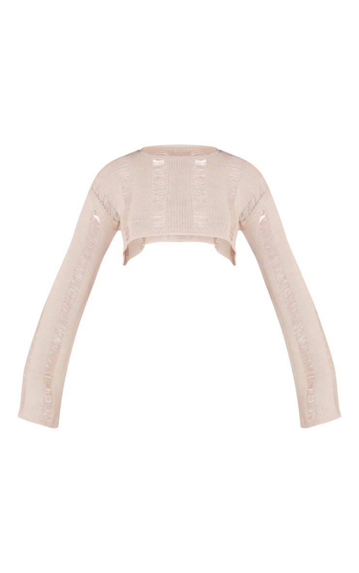 Cream Laddering Knit Long Sleeve Crop Top image 5