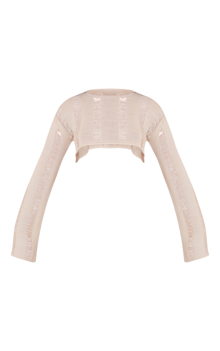 Cream Laddering Knit Long Sleeve Crop Top image 5