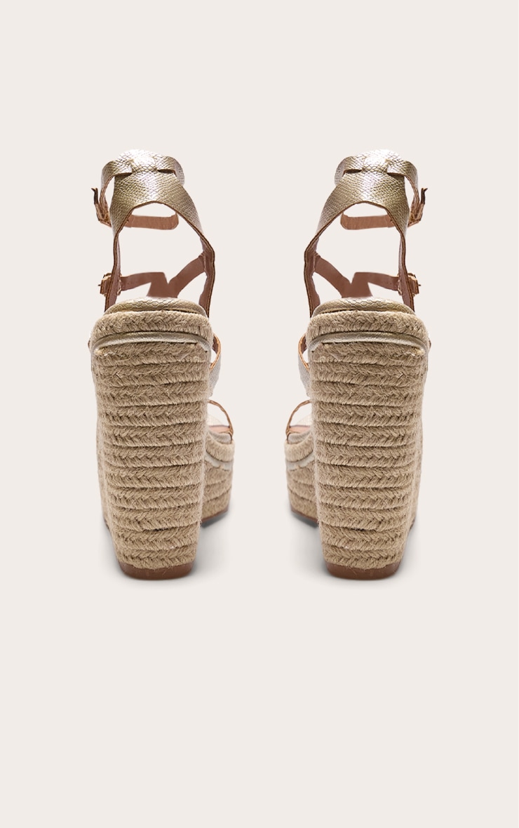 Gold Metallic Snake Strappy Heeled Wedges image 3