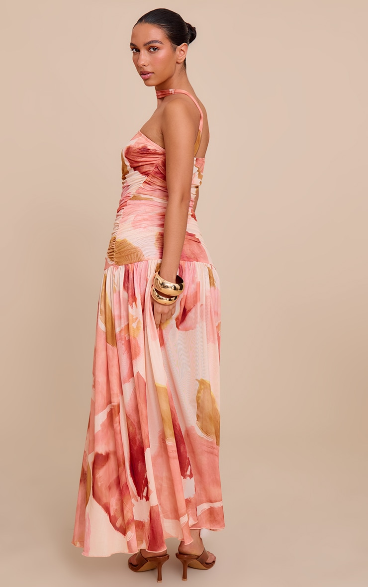 Stone Floral Print Ruched Scarf Dropped Waist Maxi Dress image 2