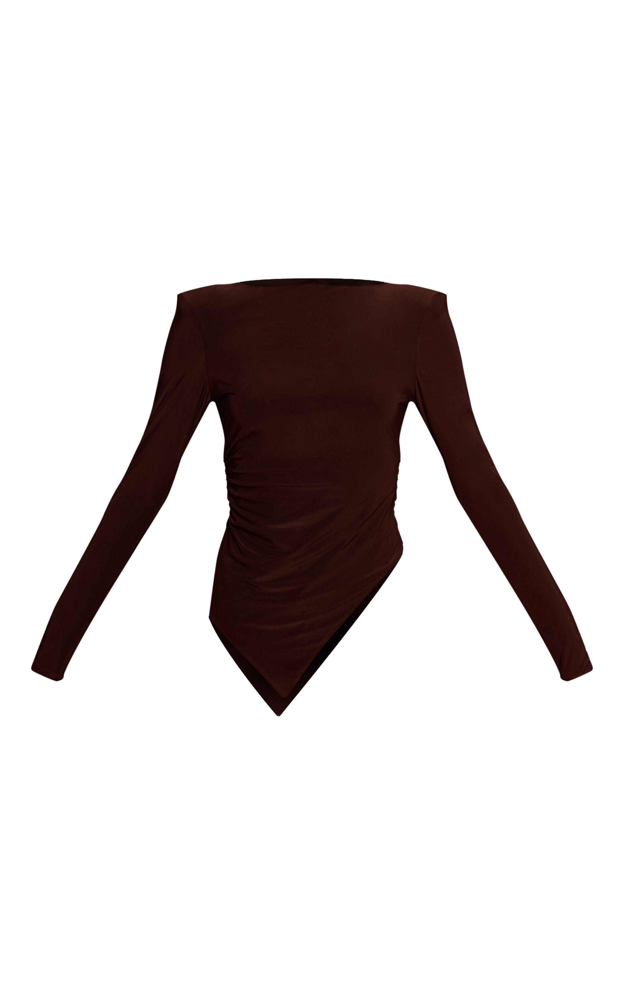 Top asymétrique doublé moulant chocolat à épaulettes image 5