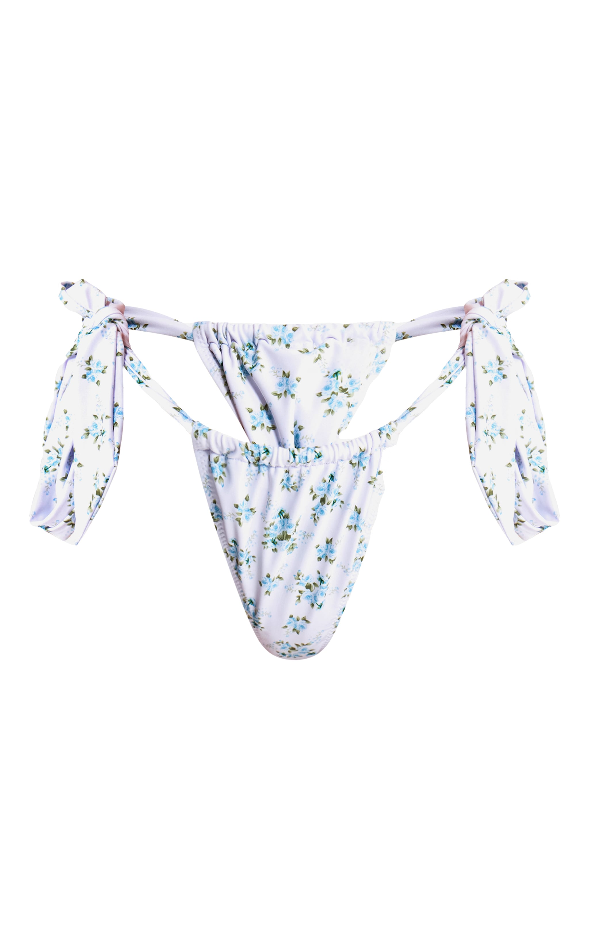 Bas de maillot de bain blanc imprimé petites fleurs froncé à noeuds noués sur les côtés image 5