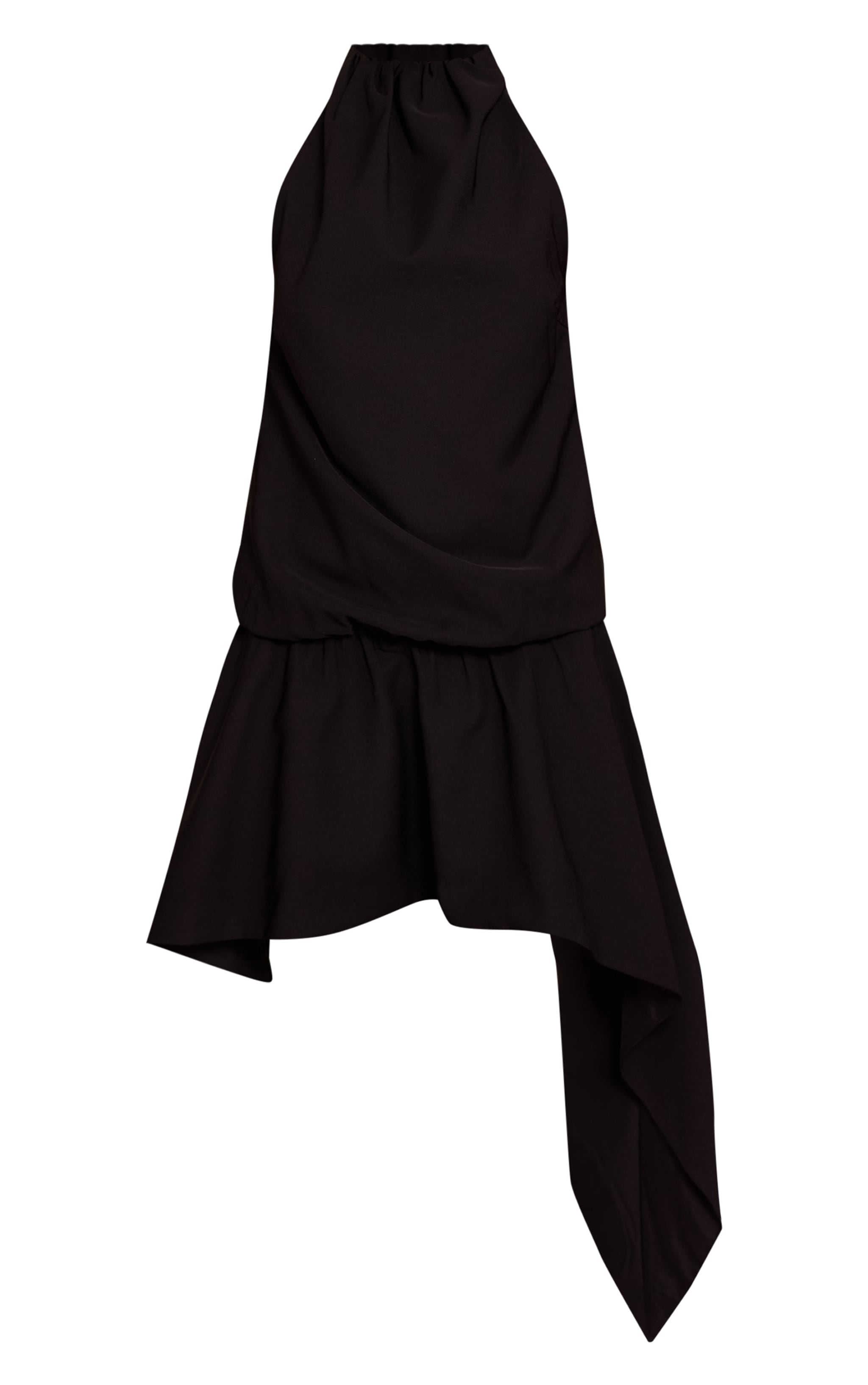 Black Woven Ruched Dropped Waist Hemy Hem Midi Dress image 5