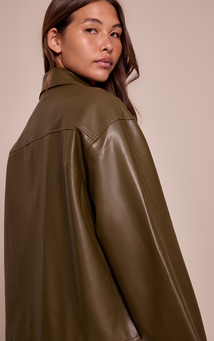 Khaki Zip Through Pu Jacket image 2
