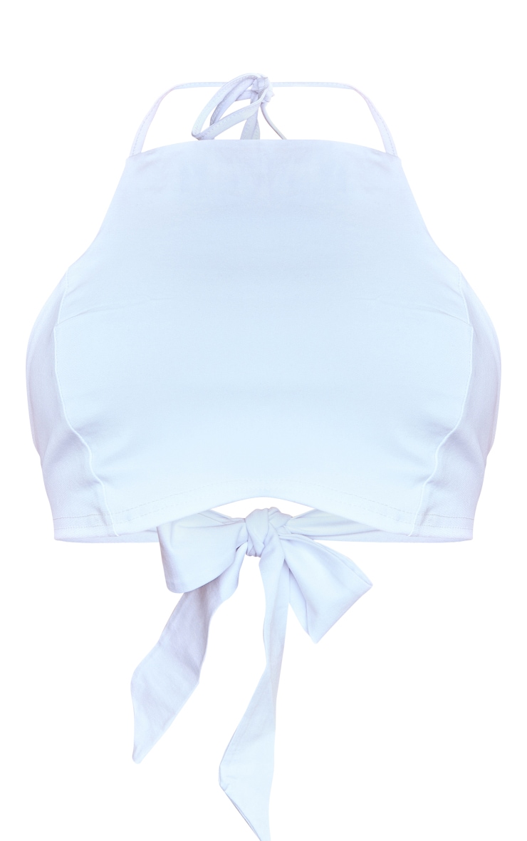 White Stretch Woven Tie Back Halter Neck Top image 5