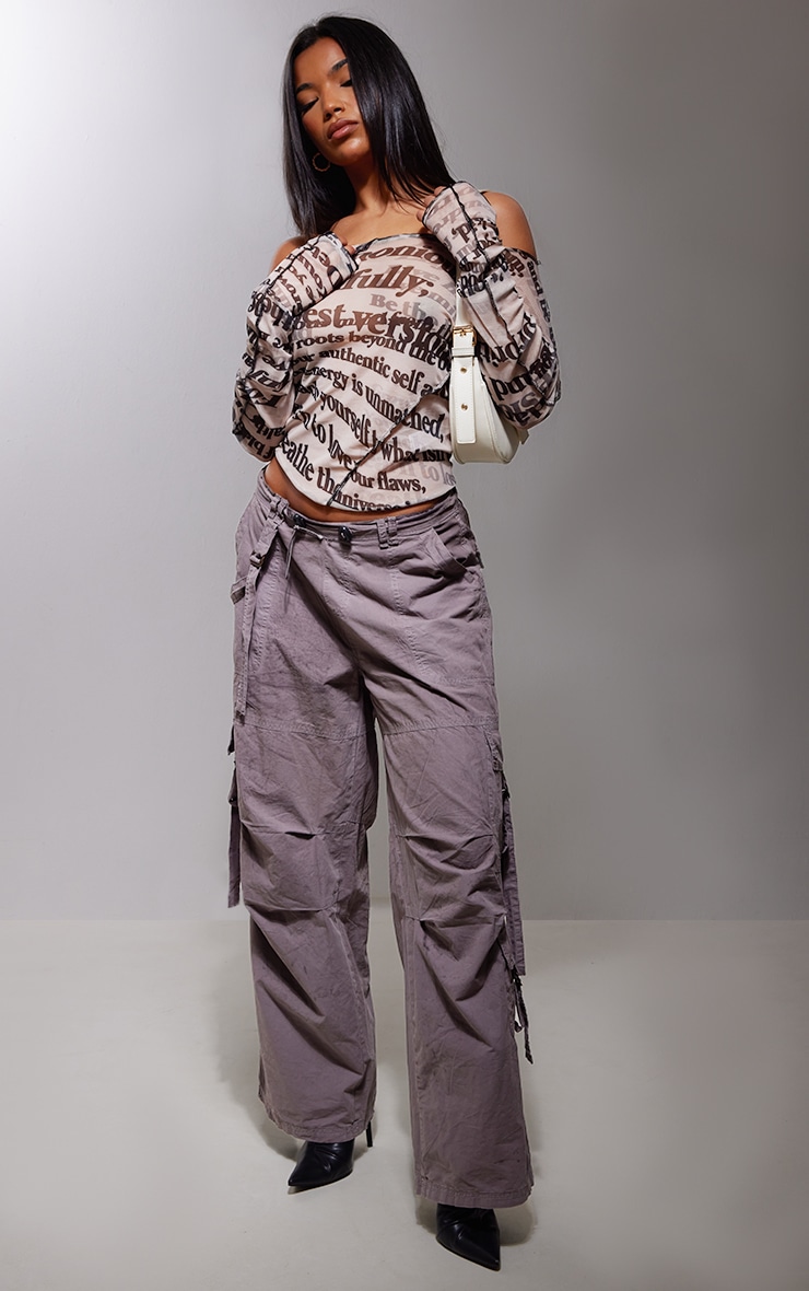 Stone Abstract Print Bardot Lettuce Hem Top image 3