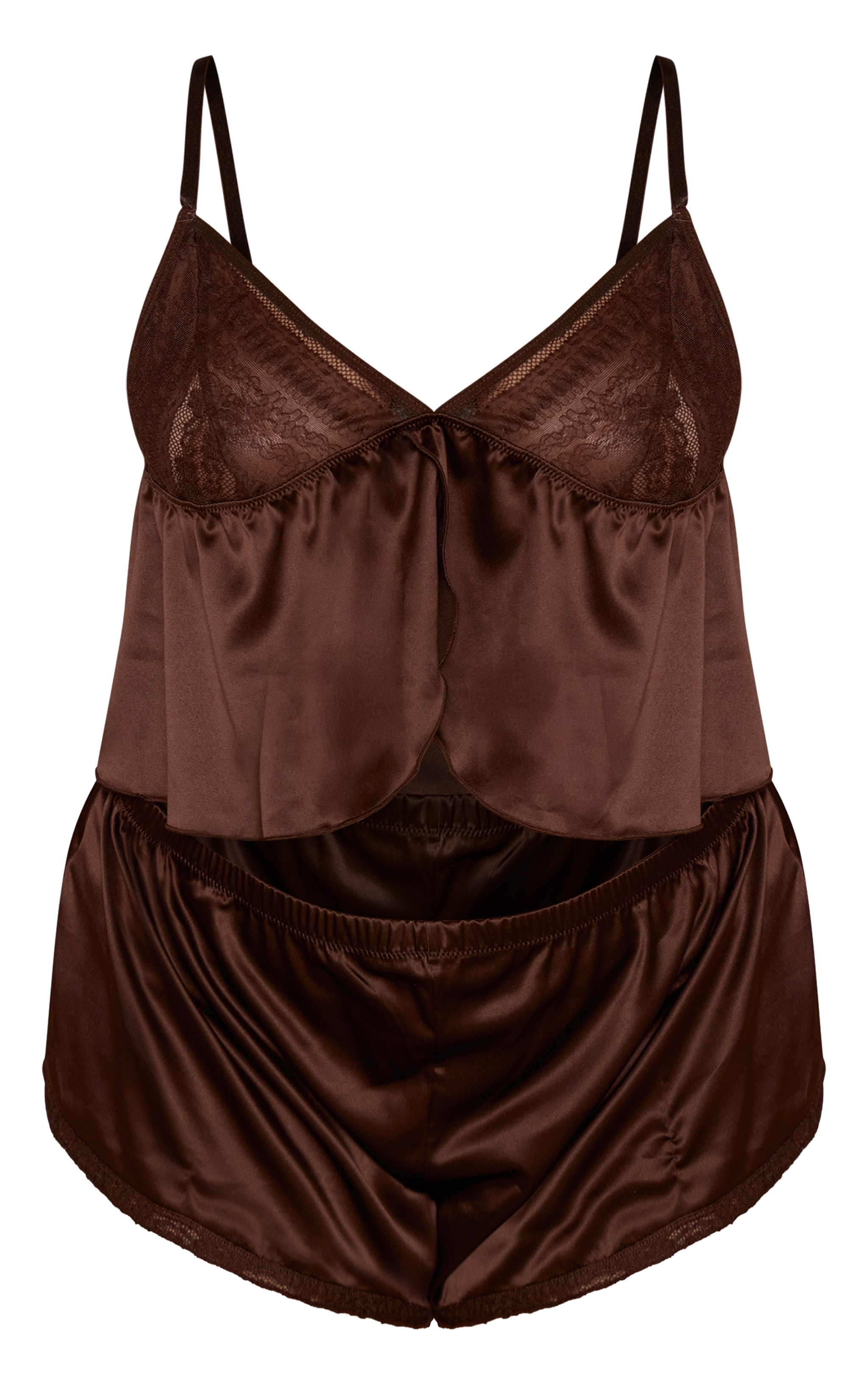 Plus Chocolate Satin Lace Cami Short Textured PJ Set image 5