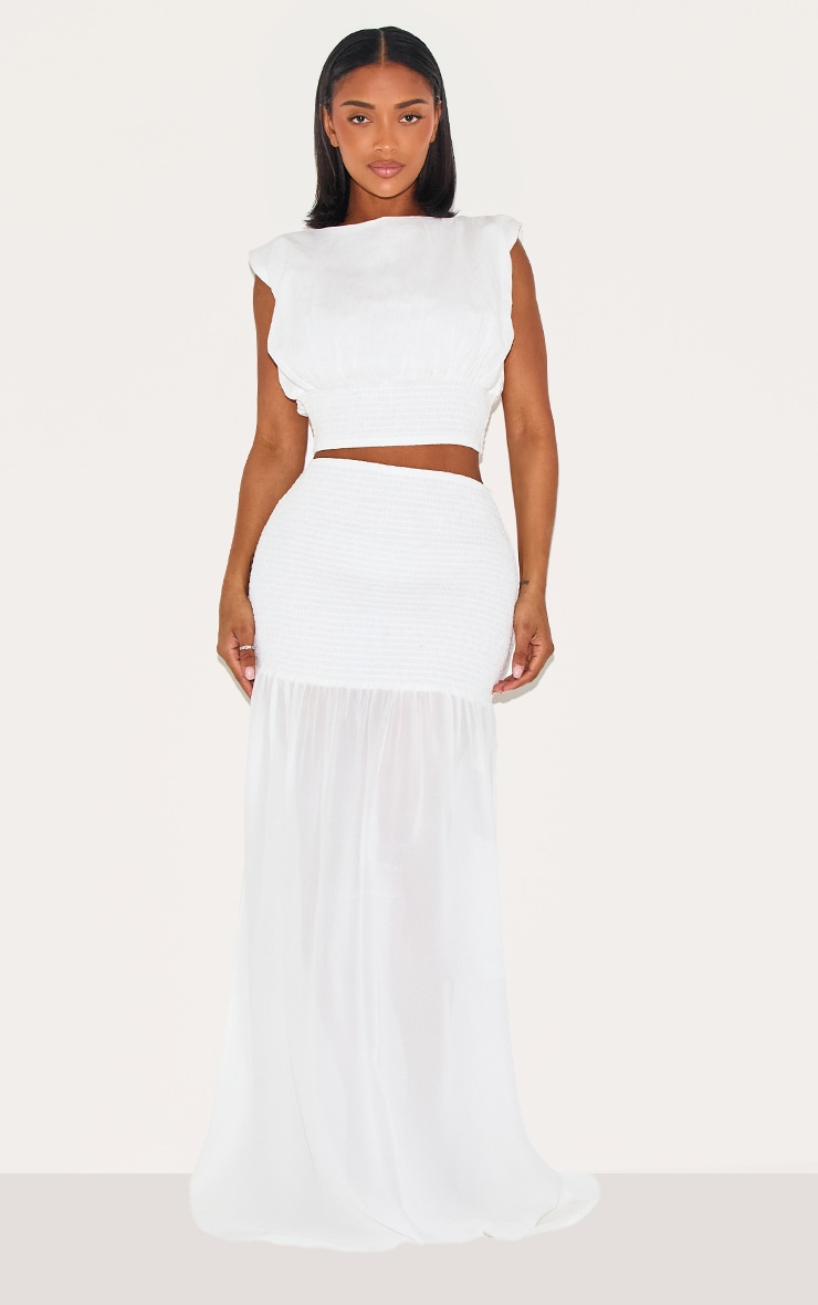 Shape White Shirred Contrast Maxi Skirt image 1