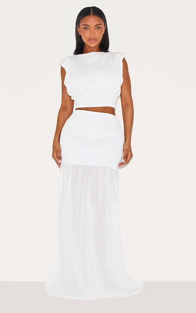 Shape White Shirred Contrast Maxi Skirt
