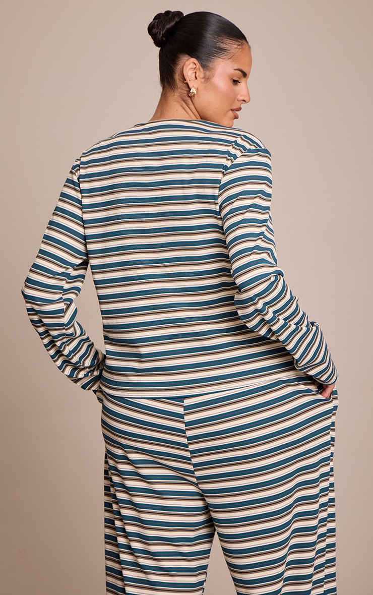 Plus Green  Stripe Soft Rib Fitted Button Up Top image 2