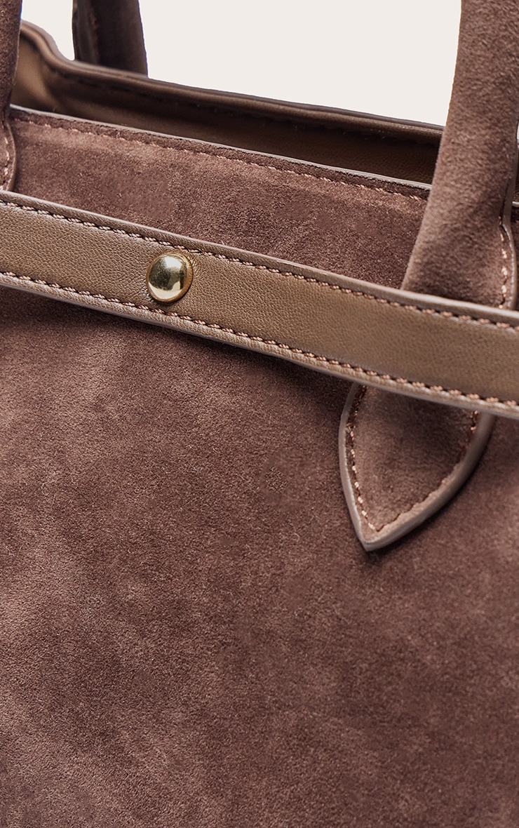 Chocolate Faux Suede Gold Hardware Hand Bag image 5