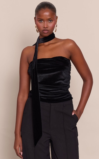 Black Velvet Bandeau Scarf Detail Top
