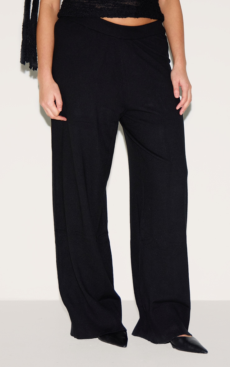 Plus Pantalon large basique en maille tricot noire image 2