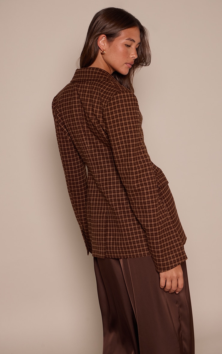 Brown Check Moulded Hip Cinch Waist Blazer image 2