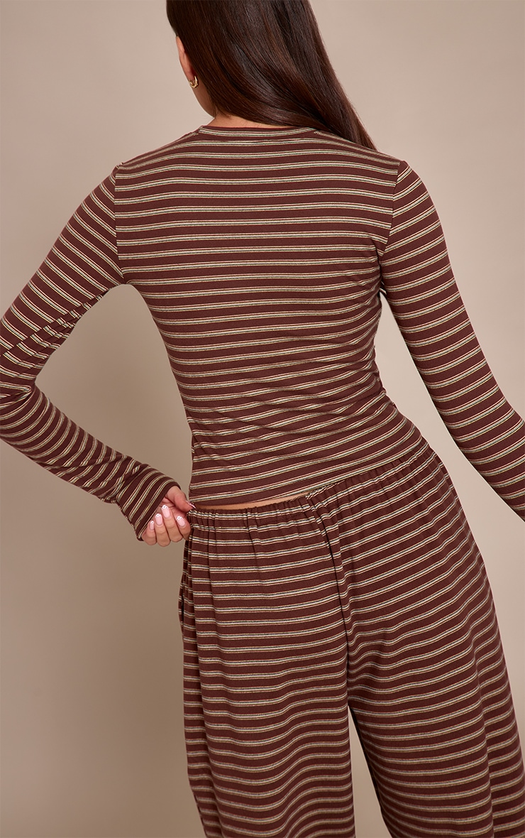 Chocolate Striped Soft Fleece Long Sleeve Top image 2
