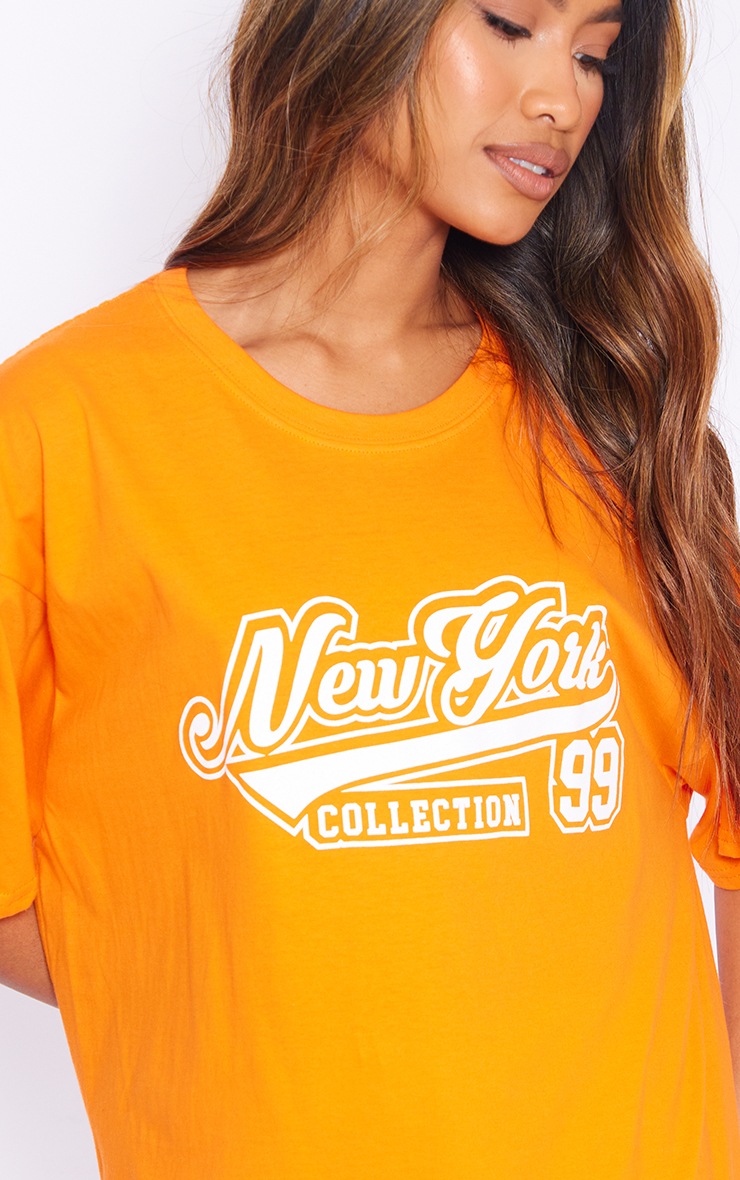 Orange New York Collection Print Oversized T Shirt image 4