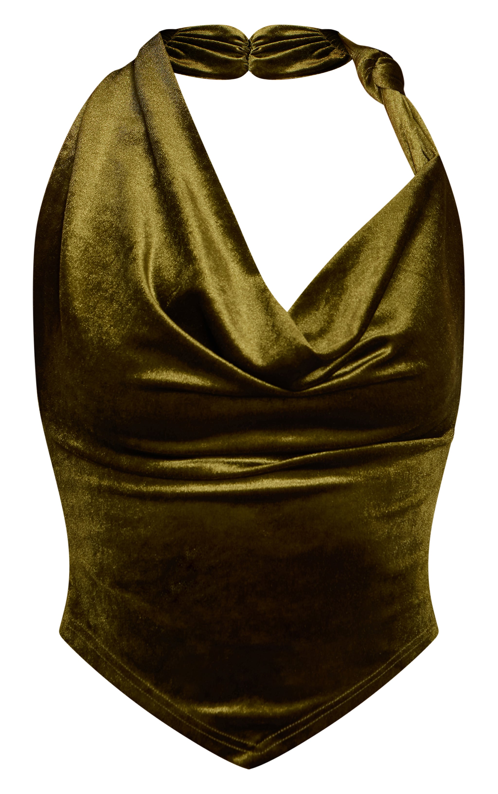 Olive Velvet Cowl Neck Long Top image 5
