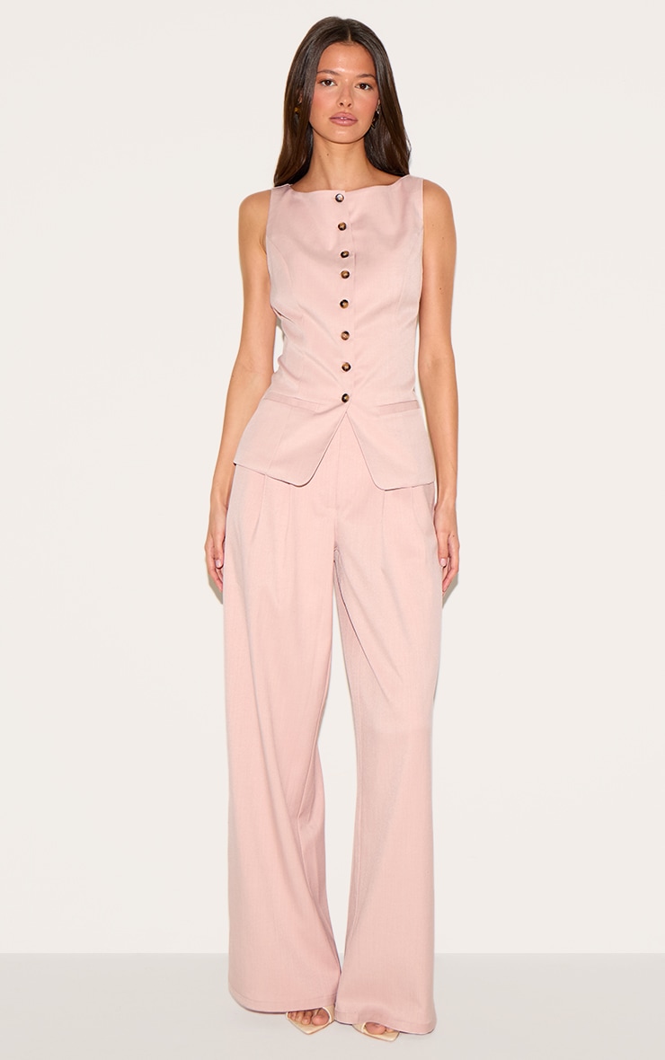 Gilet de tailleur tissé rose clair à col bateau image 3