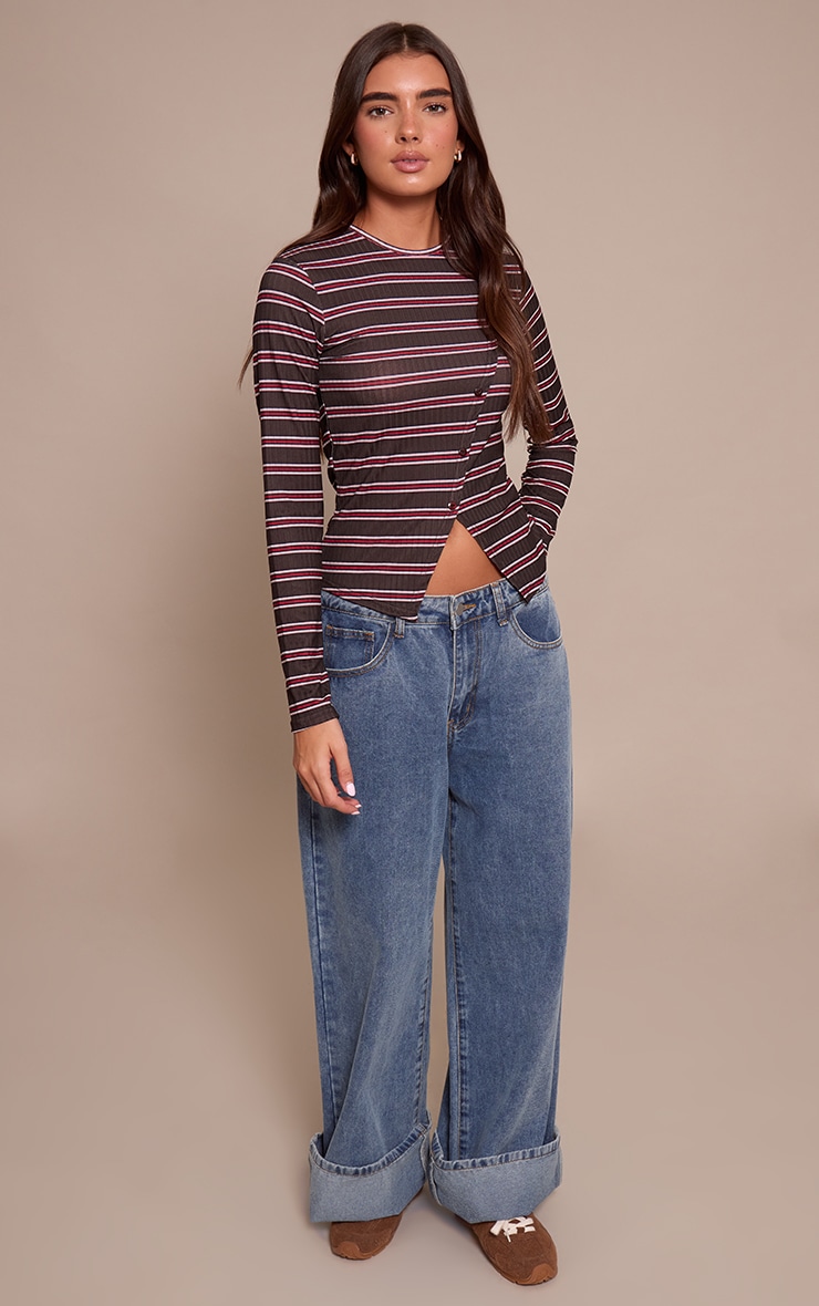 Black Stripe Rib Asymmetric Button Down Top image 3