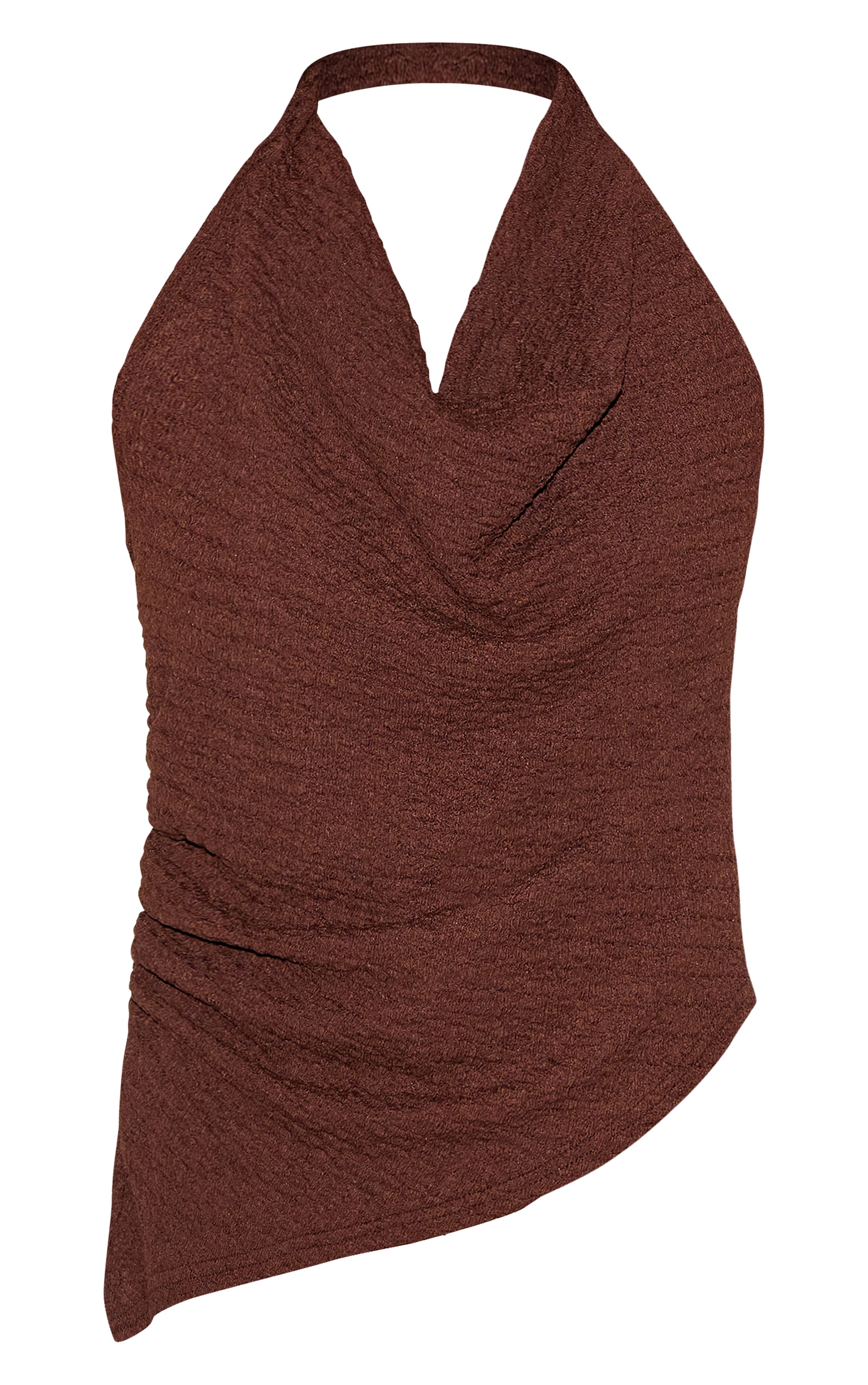 Chocolate Textured Cowl Neck Asymmetric Hem Long Top image 2
