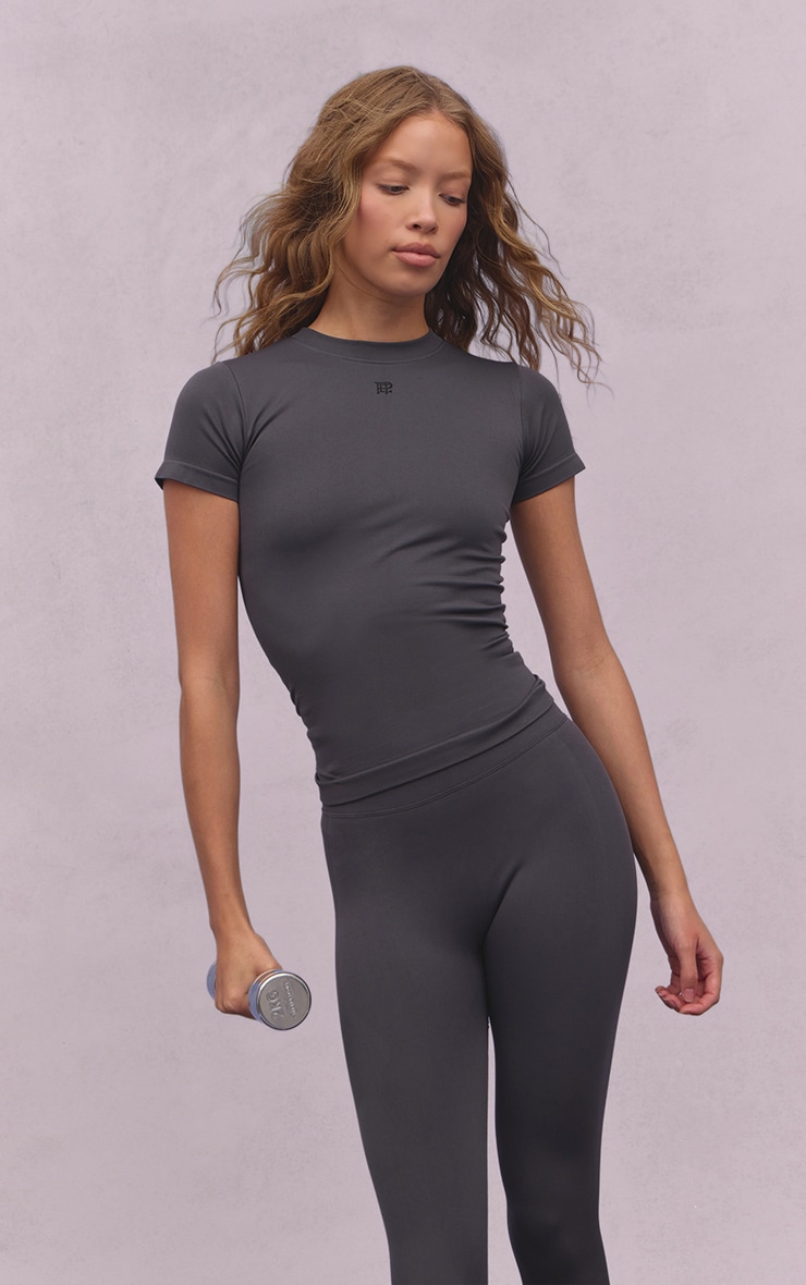 Charcoal Seamless Logo High Waist Scrunch Bum Leggings image 4