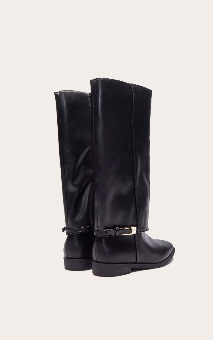 Black Fold Over Riding Knee High Boot image 4