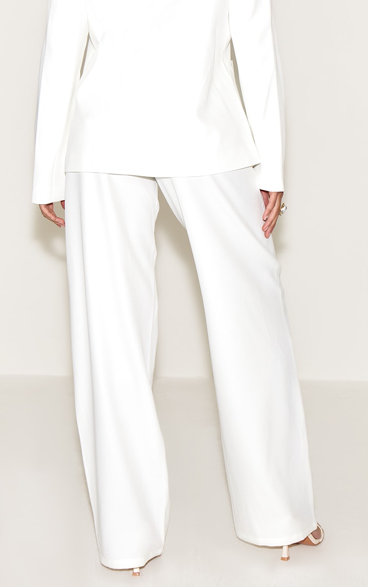 Pantalon de tailleur tissé blanc à taille mi-haute image 3