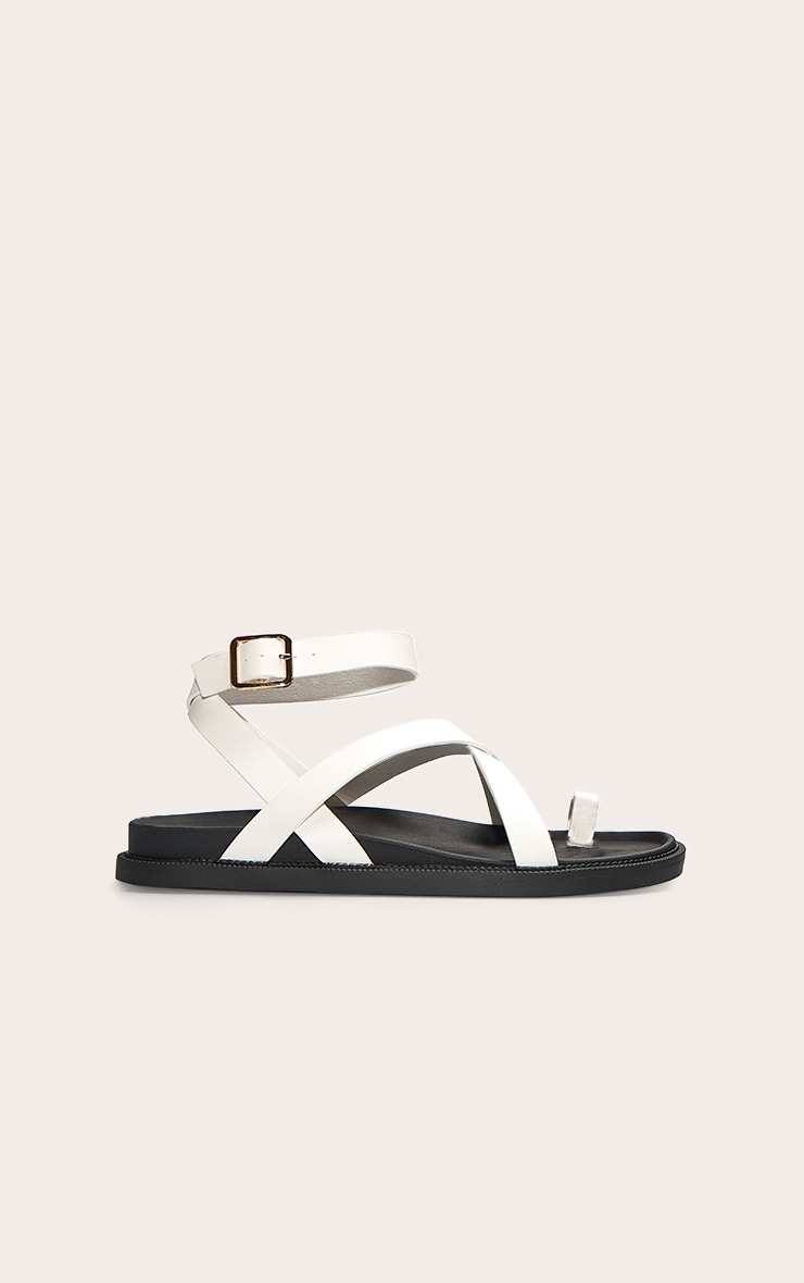 Sandales blanches à bride de cheville et semelle intérieure, bout arrondi, en PU image 1