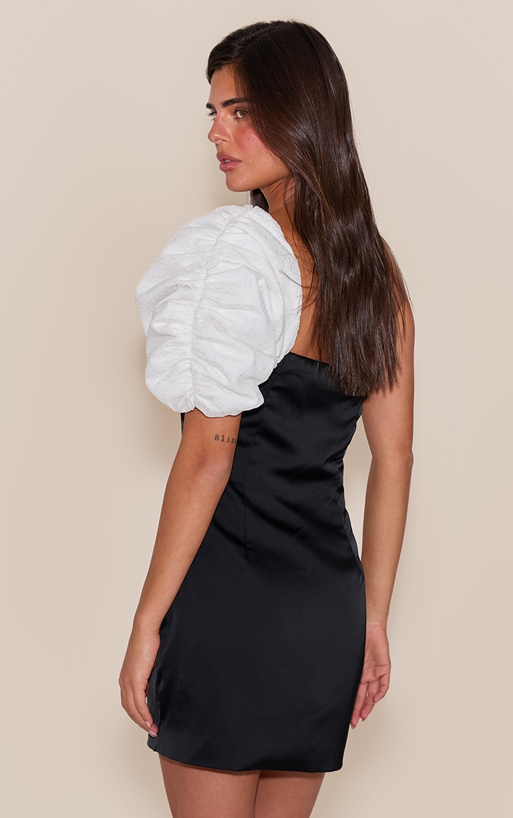 Black Satin Bow Drape Bodycon Dress image 2