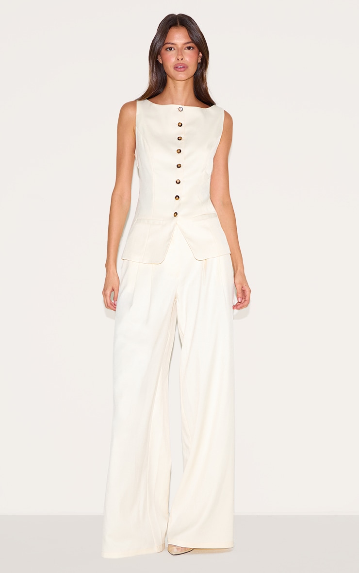 Pantalon de tailleur large tissé crème plissé image 1