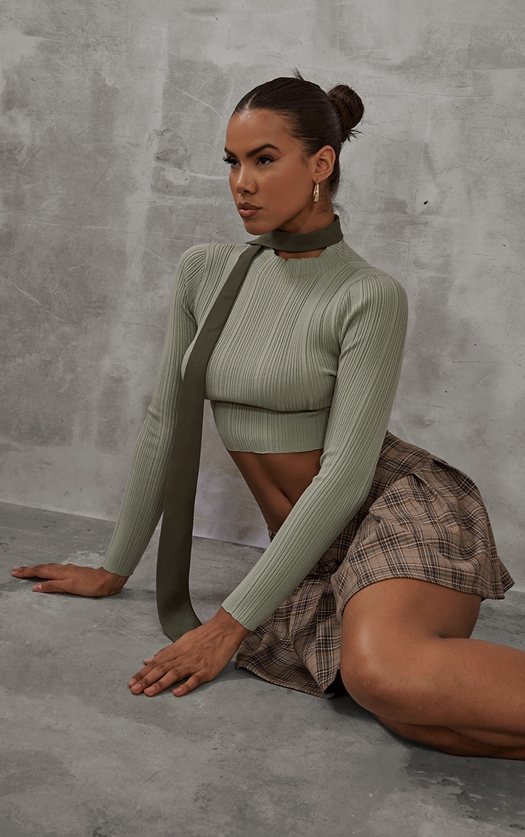 Pistachio Spaced Rib Knit Long Sleeve Top image 4