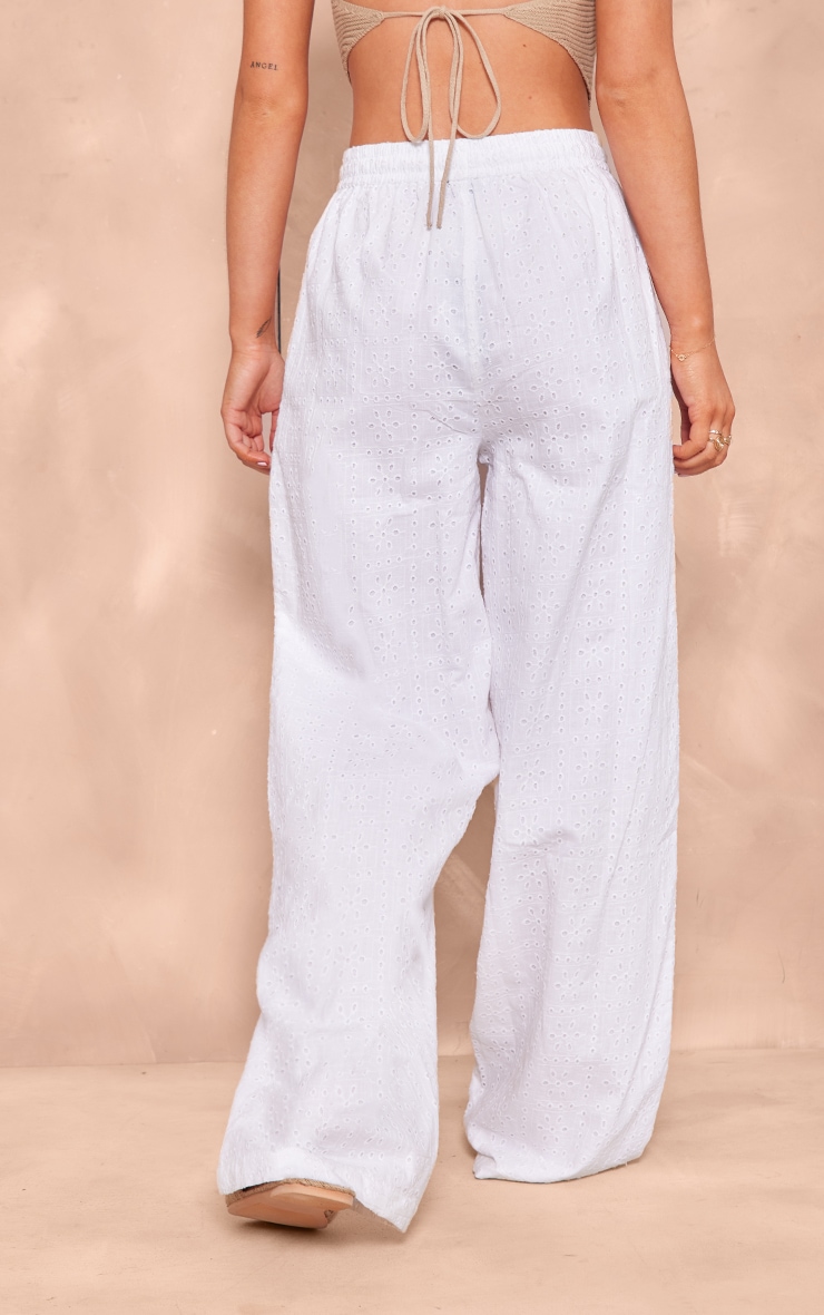 White Broderie Drawstring Waist Trousers image 3