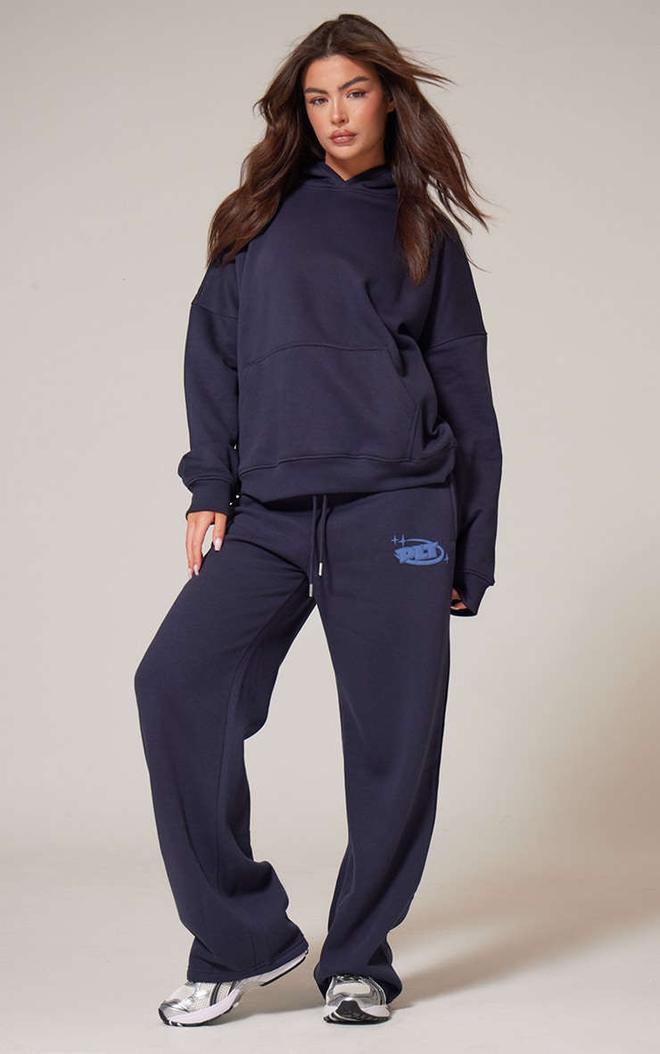 PRETTYLITTLETHING Navy Oversized Puff Print Hoodie image 2